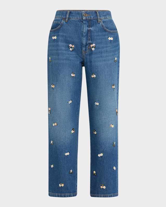 Manetta Cropped Sequin Floral Jeans